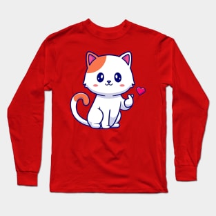 Adorable kitty holding a heart Long Sleeve T-Shirt